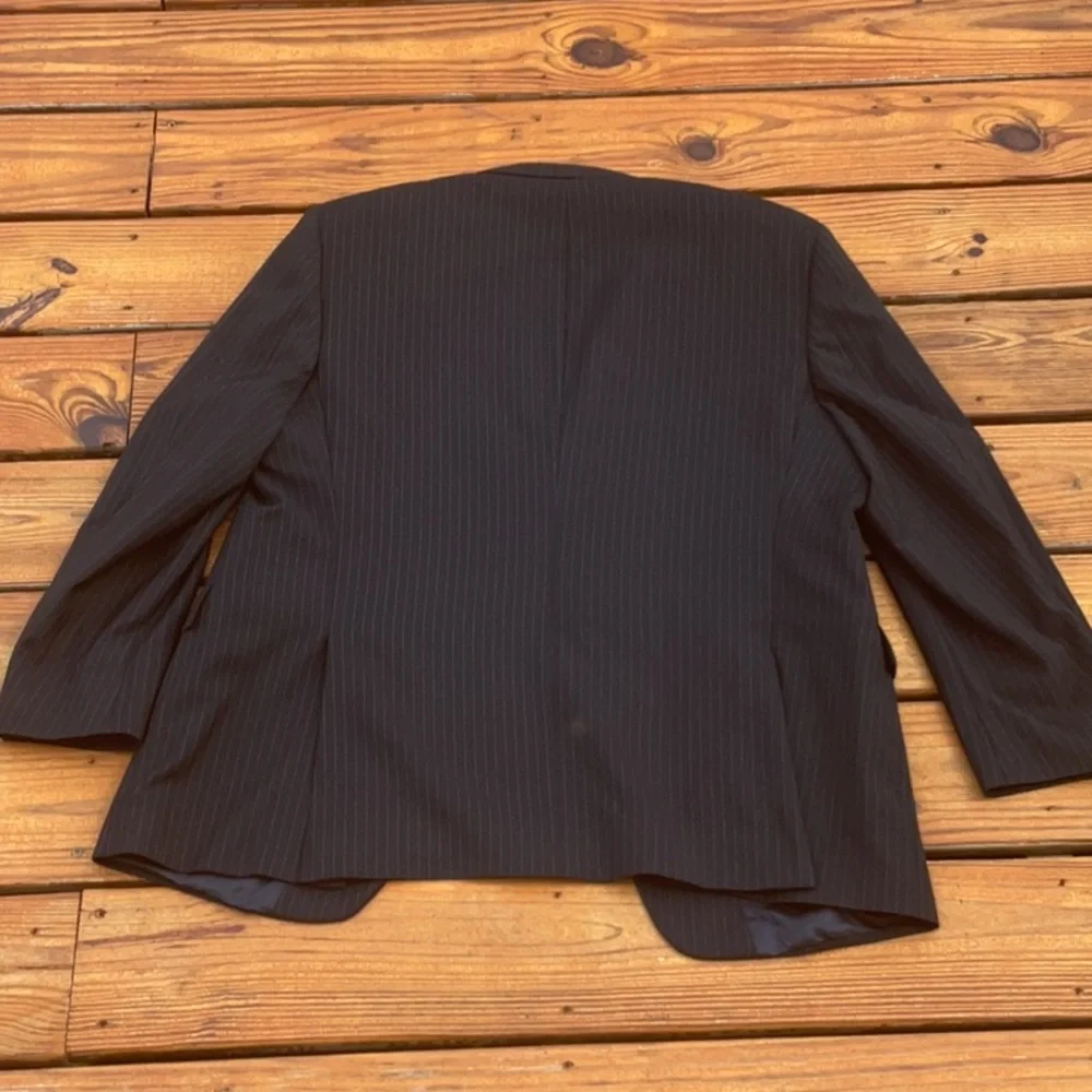 Kenneth Cole Reaction Wool 4 Button Black/Gray Pinstripe Suit Jacket Size Large - Picture 11 of 16